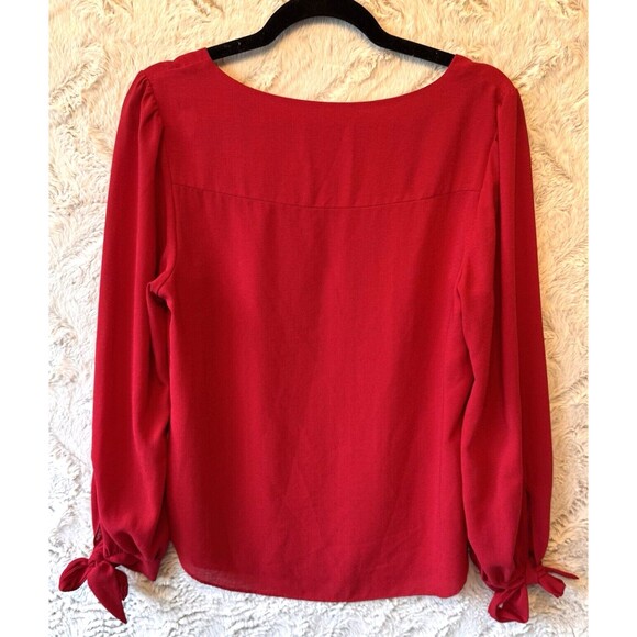 Estelle Blouse Womens L Casual  V-Neck Tie‎ Cuff Long Sleeve Round Hem Top Red - Picture 3 of 11